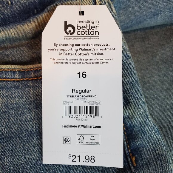 NWT Time and Tru SZ 16 Women's High Rise Relaxed Boyfriend Jeans, 26" Inseam - Picture 7 of 7